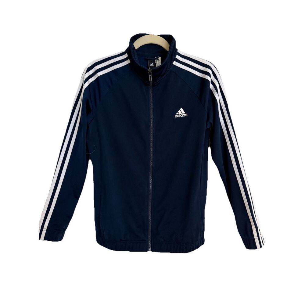 Adidas Track Jacket Sz M Womens Full Zip Navy Blue Tricot Unisex 3 Stripes Logo